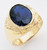 14k Yellow Gold  17mm Wide Men's Oval Synthetic Sapphire Center Stone Ring