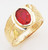 14k Yellow Gold  12mm Wide Men's Oval Synthetic Ruby Center Stone Ring