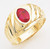 14k Yellow Gold  13mm  Wide Men's Oval Synthetic Ruby Center Stone Ring