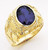 14k Yellow Gold  17mm  Wide Men's Oval Synthetic Sapphire Center Stone Ring