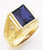 14k Yellow Gold  15mm Wide Men's Square Synthetic Sapphire Center Stone Ring