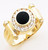 14k Yellow Gold  12mm by 19mm Men's Onyx Ring With Cubic Zirconia Accents