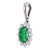 14k White Gold Oval Emerald Pendant Surrounded By 12 Round Diamonds 5x7