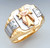 14k Gold 15mm Tri Color Mens Ring with Cross