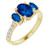 14K Yellow gold Three Sapphire Ring  And 0.20 Ct Diamonds