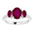 14K White gold Three Garnet Ring  And 0.20 Ct Diamonds