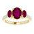 14K Yellow gold Three Garnet Ring  And 0.20 Ct Diamonds