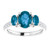 14K White gold Three Blue Topaz Ring  And 0.20 Ct Diamonds