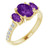 14K Yellow gold Three Amethyst Ring  And 0.20 Ct Diamonds