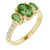 14K Yellow gold Three Green Tourmaline Ring  And 0.20 Ct Diamonds