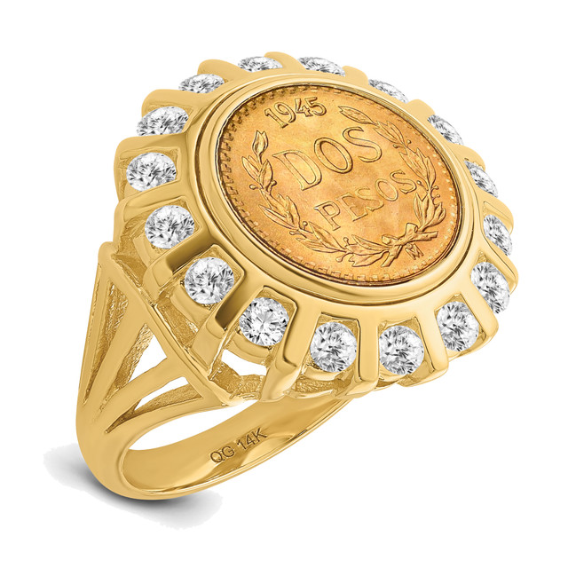 14K Yellow Gold Ladies 2 Pesos 3/4 Ct. Diamond Coin Ring | Sarraf.com