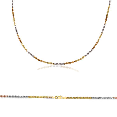 14k Gold 2.5mm Tri-color Rope Chain 22 Inches| Sarraf.com