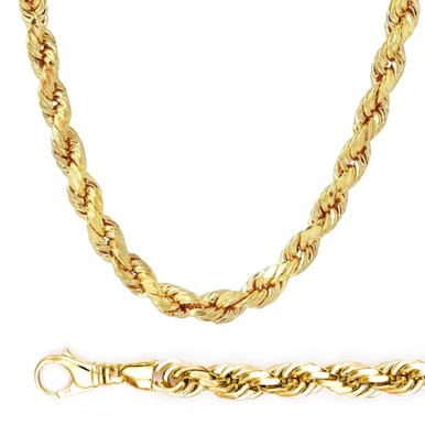 14k Gold 10 Mm Diamond Cut Rope Chain 