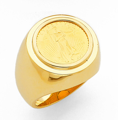 14k Gold Mens Coin Ring 21.5 mm With A 22k 1/10 Oz American Eagle ...