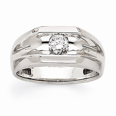 14k White Gold Mens Solitaire Diamond Ring Band 1/2 ctw Chanel set | Sarraf.com