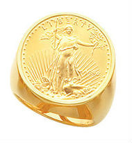 18k Gold Mens 24.5mm Coin Ring With A 22k 1/4 Oz American
