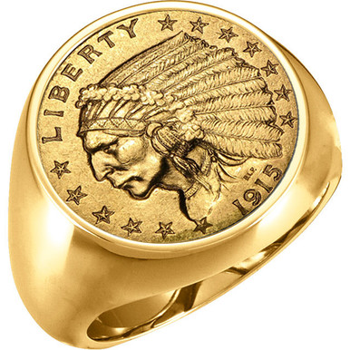 18k Gold Mens 21.00mm Coin Ring With A $2.50 Indian Head Gold coin