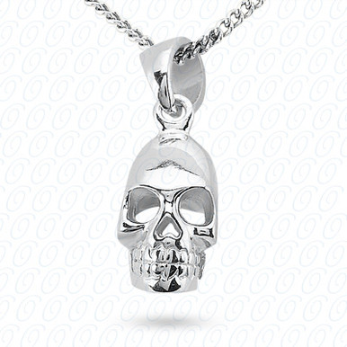 14k White Gold Tiny Skull Pendant Necklace (13.0 mm X 6.00 mm