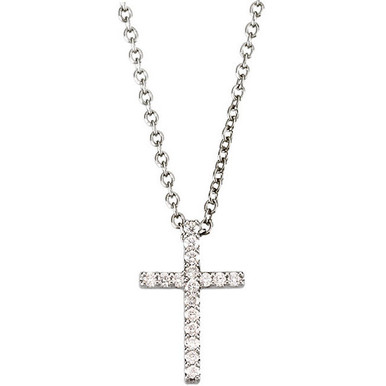 14K Gold Tiny Diamond Cross Necklace 14K White Gold / 17 Inches