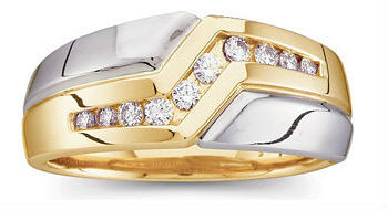14k Two Tone Gold Mens Diamond Ring 1/3 CTW 5.6mm | Sarraf.com