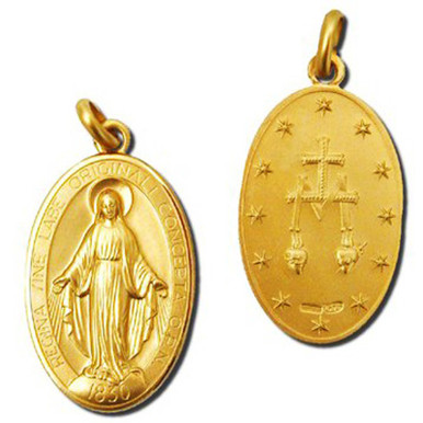 18kt Yellow Gold 32mm x 21mm Oval Miraculous Medal | Sarraf.com