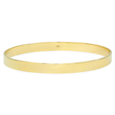  Solid 14k Yellow Gold Wide Oval Bangle Bracelet for Women -  Flat Plain Gold 6 mm Heavy Bangle - Length 6 to 8 Inches available -  Handmade in USA : Handmade Products