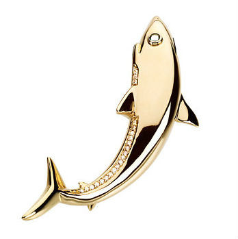 14K Yellow Gold Diamond Shark Pendant 56.5mm x 19.5mm | Sarraf.com