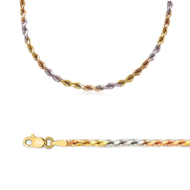 14k Gold 4mm Tri-color Rope Chain 18 Inches| Sarraf.com