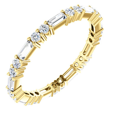 14k Yellow Gold Baguette And Round Diamond Eternity band 3/4 Ctw ...