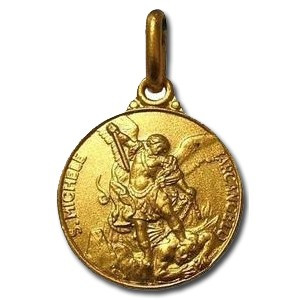 18kt Yellow Gold 25.0 mm Round Saint Michael Medal | Sarraf.com