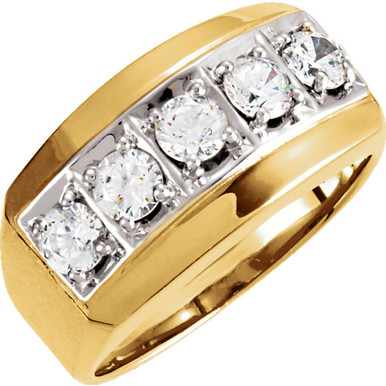 14k Two tone Gold Mens 5 Stone Diamond Ring 1.25 CTW | Sarraf.com
