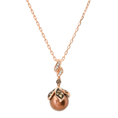 14k Rose Gold .25ct Le Vian Diamond Chocolate Pearl Necklace 18