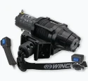 Optional KFI Assault AS-35 3500 lb synthetic-rope winch. Winch and matched mount are included only when selected.