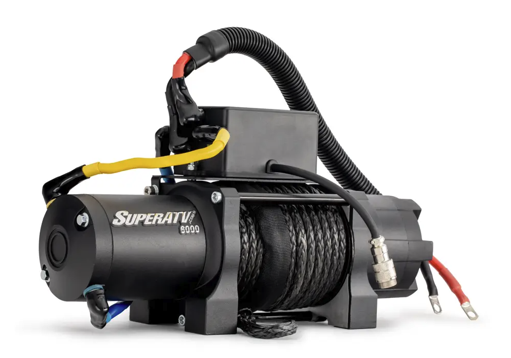 SuperATV Black Ops 6000 lb Winch Kit for UTV/ATV|Includes 50' Synthetic Rope|Wireless Remote with Water|Resistant Receiver|Permanent Magnet DC 12V