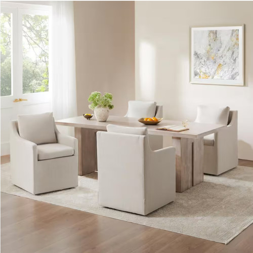 Morgana Fabric Flax Beige Dining Chair with Removable Casters and Cushion for Dining Room Bed Room Living Room