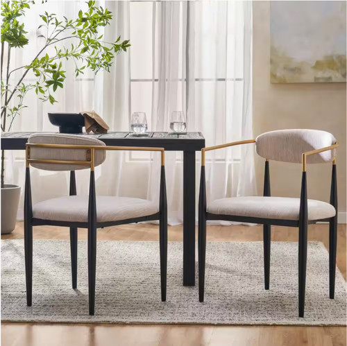 Boise Beige and Black Fabric Upholstered and Metal Frame Dining Chairs (Set of 2)