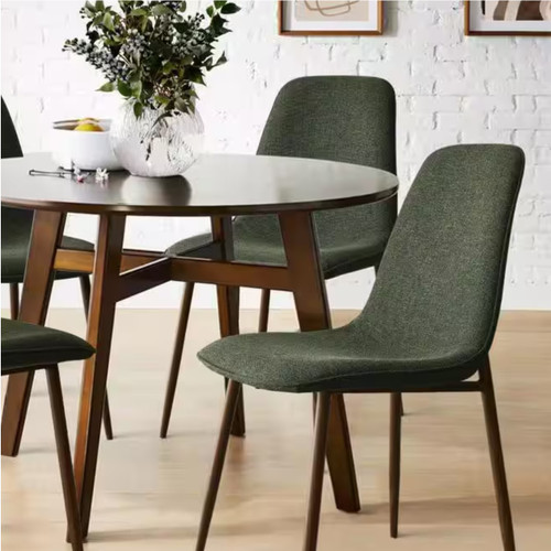 Green Upholstered Dining Chair with Walnut Metal Legs Set of 4