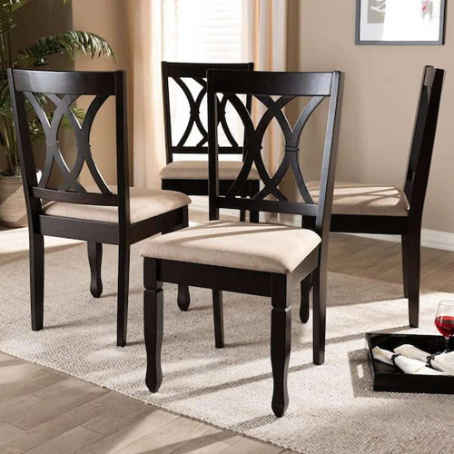 Reneau Sand Brown and Espresso Fabric Dining Chair (Set of 4)
