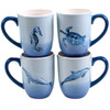 Sea Life Coffee Mugs 18 Ounces Set of 4 Ceramic Seahorse Turtle Whale Dolphin
