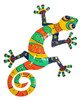 Hand Crafted Tropical Gecko Wall Decor Haitian Metal Striped Lime Orange Yellow