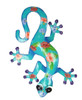 Tropical Hibiscus Gecko Lizard Metal Wall Art Teal S