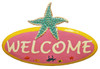 Coastal Sea Teal Starfish 13 Inch Oval Welcome Sign Haitian Metal Wall Decor