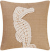 Burlap Embroidered Seahorse 18 X 18 Inch Coastal Decor Accent Throw Pillow