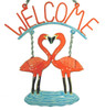 Tropical Pink Flamingo Welcome Sign Haitian Metal