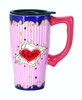 Mom Pink Stripes Ceramic Travel Mug  with Lid 16 Ounce Coffee Tea Latte