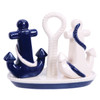 Blue and White Ships Anchors on Tray Salt and Pepper Shakers Set