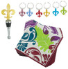 Fleur de lis Art Glass Wine Topper Charms and Napkins Gift Set Boston Warehouse