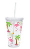 Tropical Pink Flamingos Palm Trees Insulated Tumbler Lid and Straw