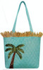 Raffia Ocean Blue Palm Tree Sequin Tote Handbag Bag