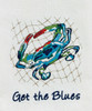 Get The Blues Crab in Netting  Embroidered Kitchen Dish Towel 28 Inch Cotton